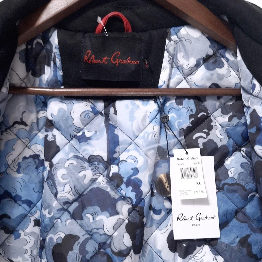 Robert Graham Vegan Suede‎ Field Jacket Men XL Black Quilted RG-132 Shacket NWT